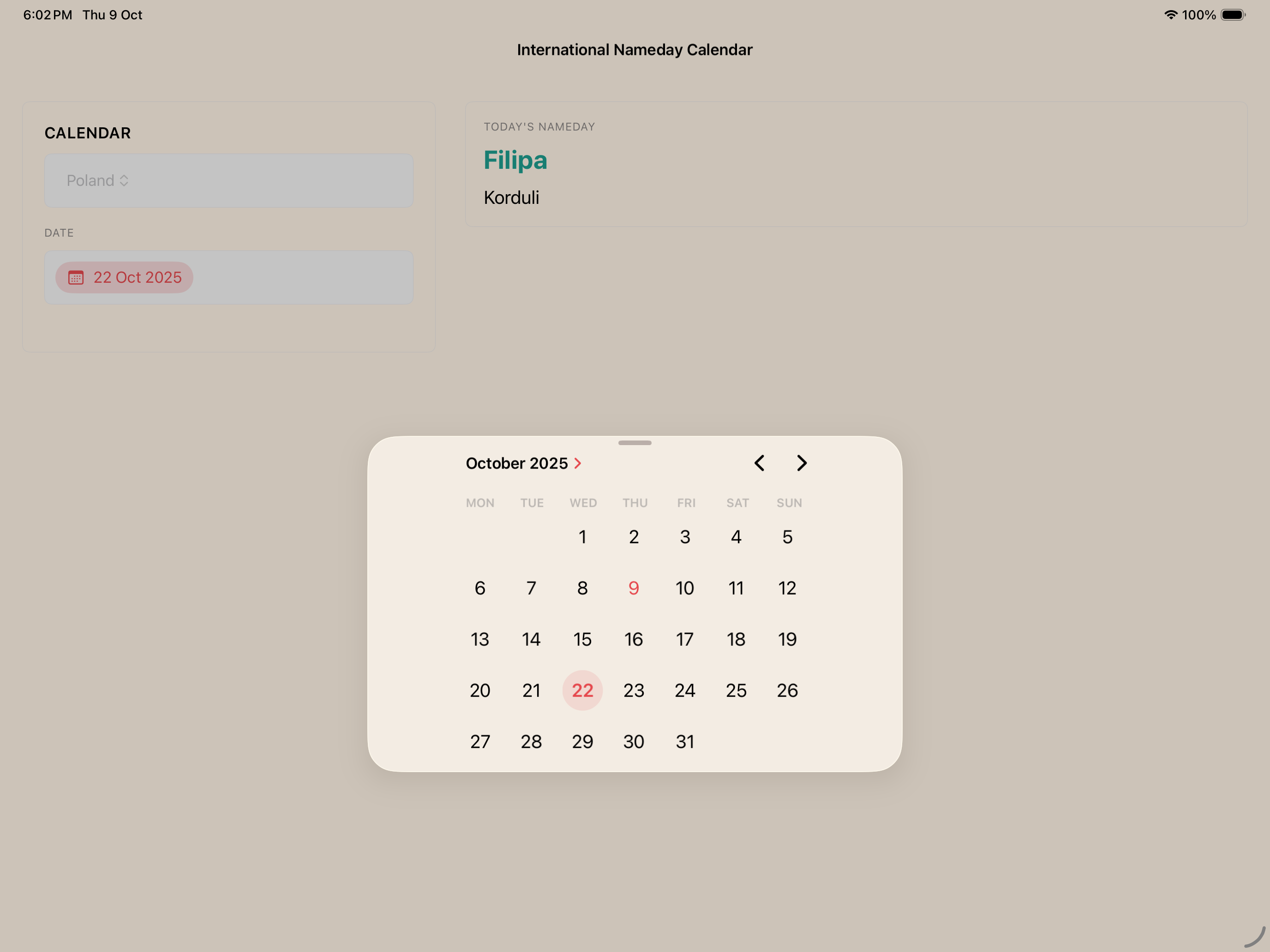 iPad screenshot — calendar